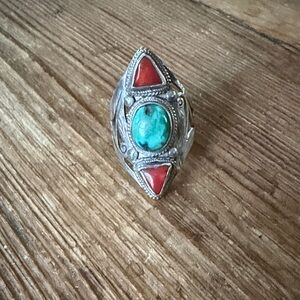 Silver and Red Gemstone Ring
